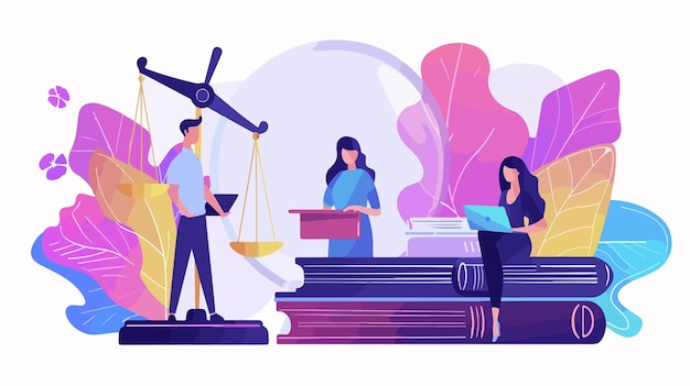 Vector professional paralegal services concept with man and woman standing together