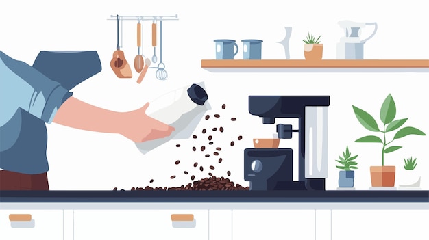 Vector professional person pouring coffee beans from white bag