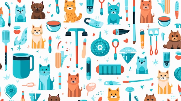 Vector professional pet grooming equipment seamless pattern