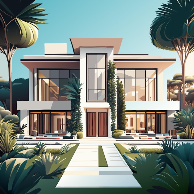 Vector professional photo wilhelminian style villa with large garden ar 32 vector illustration