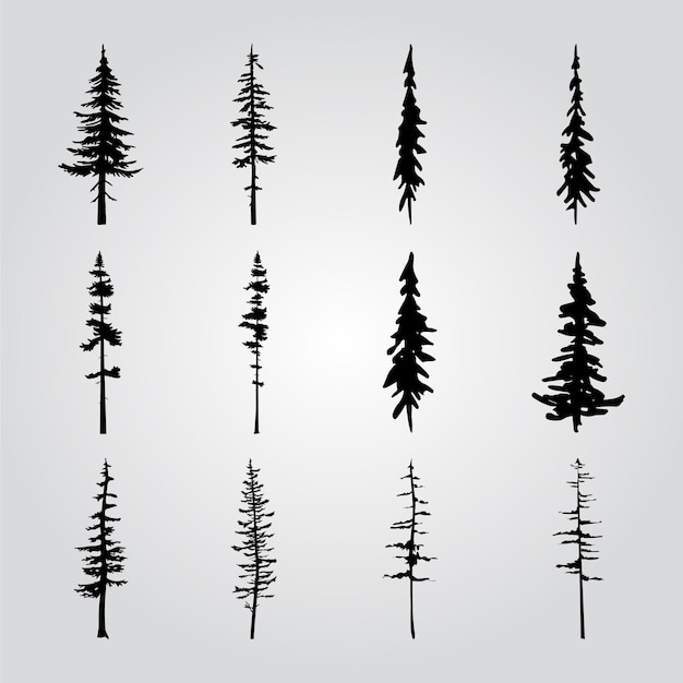 professional pine trees silhouette vector art