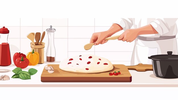 Vector professional pizza dough preparation on kitchen counter