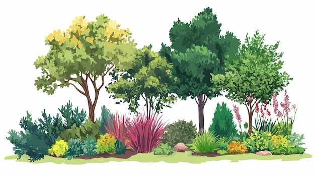 Vector professional planting scheme for group of trees and shrubs