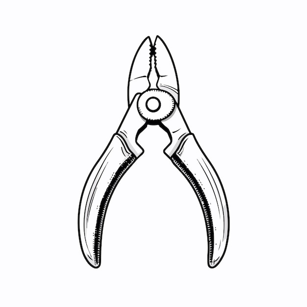 Professional Pliers Outline Vector Illustration Isolated on White Background