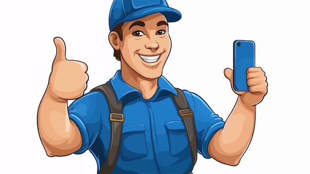 Professional Plumber or Handyman Holding a Phone