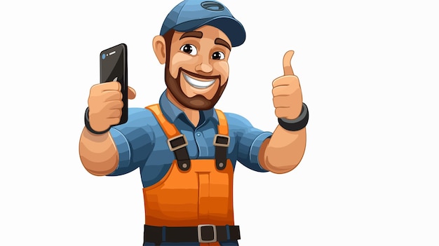 Professional Plumber or Handyman Holding a Phone