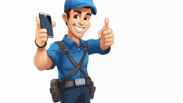 Professional Plumber Mechanic or Handyman Holding a Phone for Contacting Service Calls