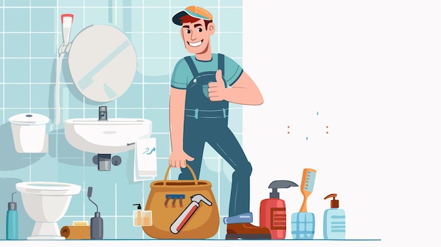 Vector professional plumber with tool bag vector illustration