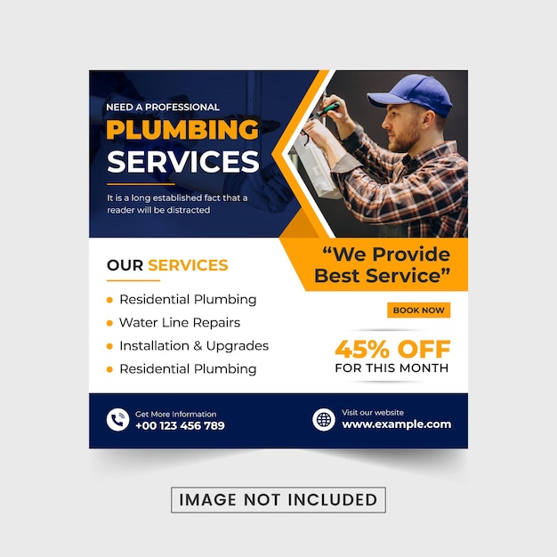 Professional plumbing service social media post vector for business advertisement corporate plumber