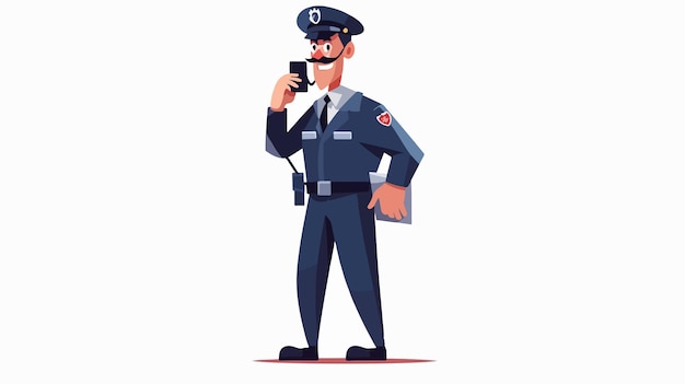 Professional Police Man Holding Radio Phone and Talk Cartoon Vector Illustration