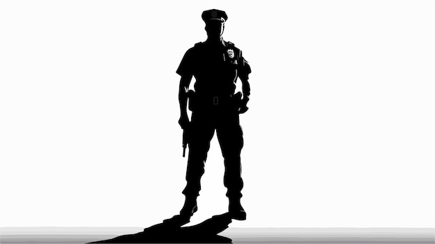 Professional Police Man Silhouette Cartoon Vector Illustration