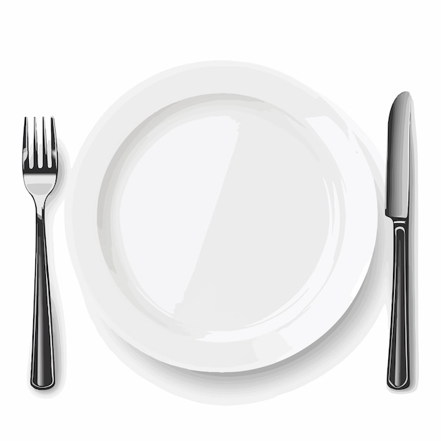 Professional Realistic Empty Plate with Spoon and Knife Vector Illustration