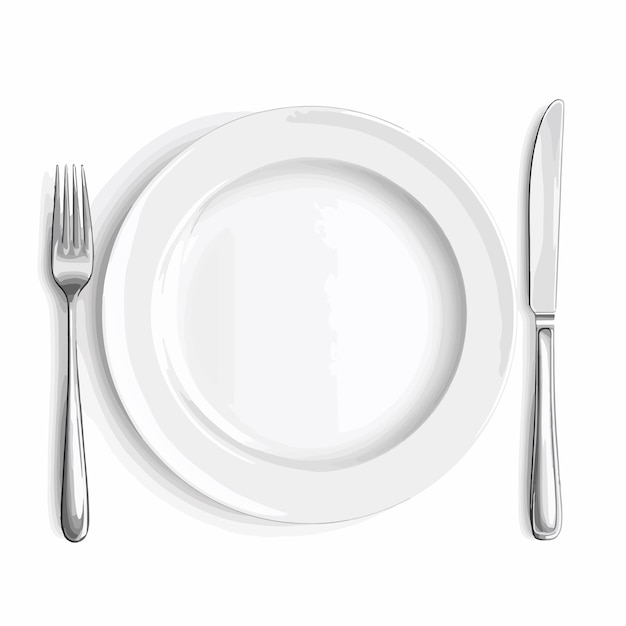 Professional Realistic Empty Plate with Spoon and Knife Vector Illustration