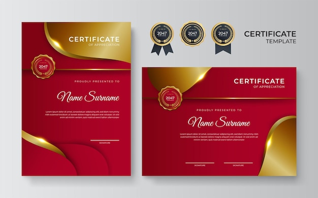 Professional red gold certificate design template