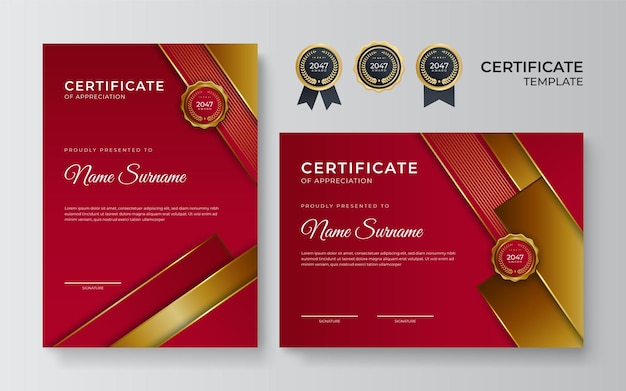 Professional red gold certificate design template