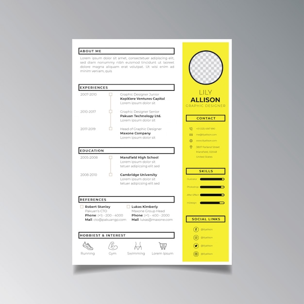 Professional resume design template minimalist. Business layout vector for job applications template.