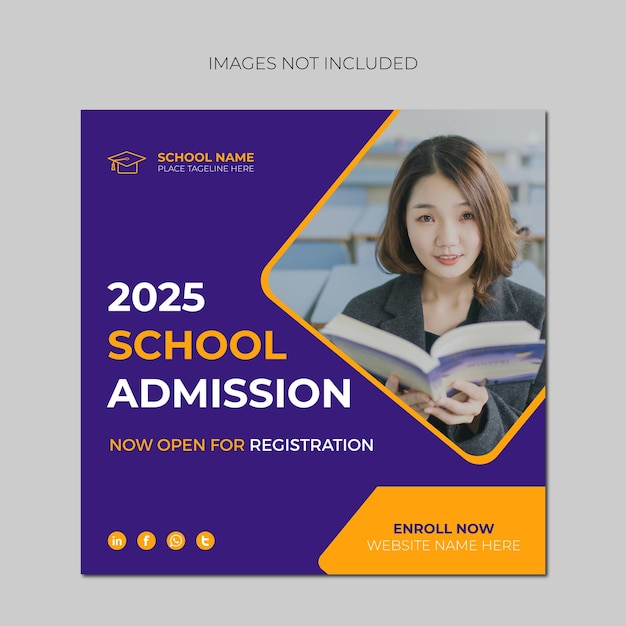 Professional school admission banner design template design Premium Vector