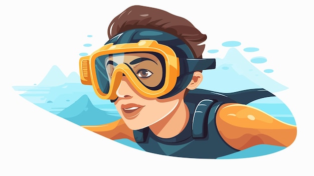 Professional Scuba Diving Boy Vector Illustration on White Background