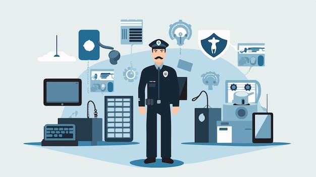 Professional Security System Design on White Background Vector Illustration