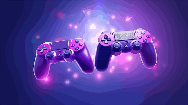 Professional Set of Gamer Joysticks on Purple Background