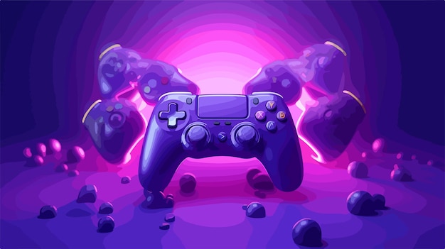 Professional Set of Gamer Joysticks on Purple Background