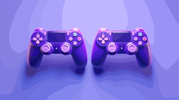 Professional Set of Gamer Joysticks on Purple Background