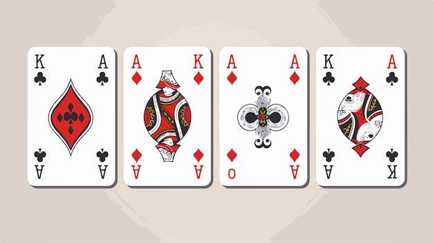 Professional Set of J Poker Playing Cards with 4 Jack in a Row Isolated Vector Illustration