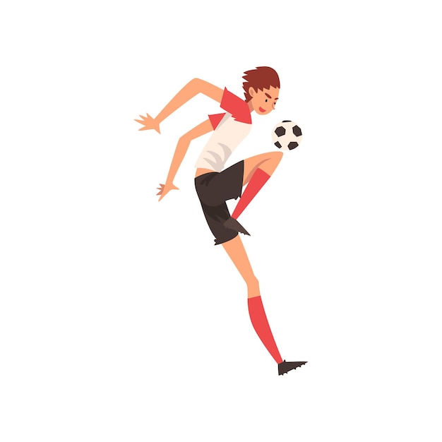 Professional Soccer Player Kicking Ball Football Player Character in Uniform Vector Illustration on White Background