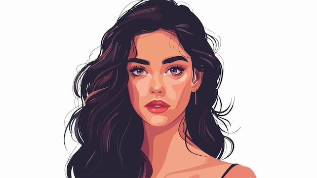 Vector professional studio portrait of beautiful young woman in flat style