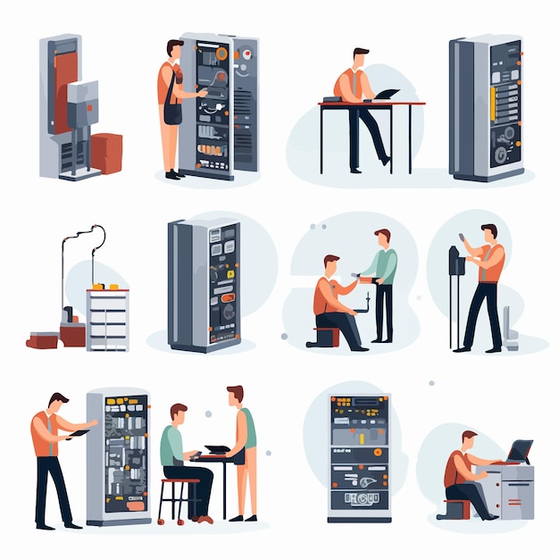 Professional System Administrator Flat Vector Illustrations Set