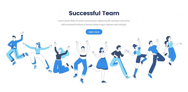 Professional teamwork web banner vector template. Friendly office staff, business company website landing page concept. Successful team, cheerful people group outline illustration with text space