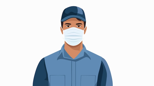 Professional Technician Man in Uniform and Face Mask Vector Illustration