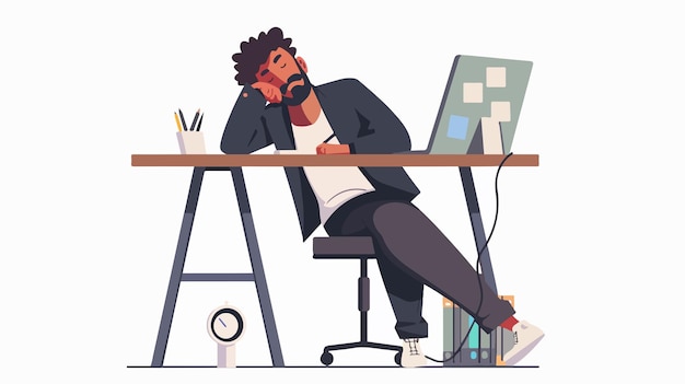 Vector professional vector art illustration of businesswoman feeling exhausted from office work