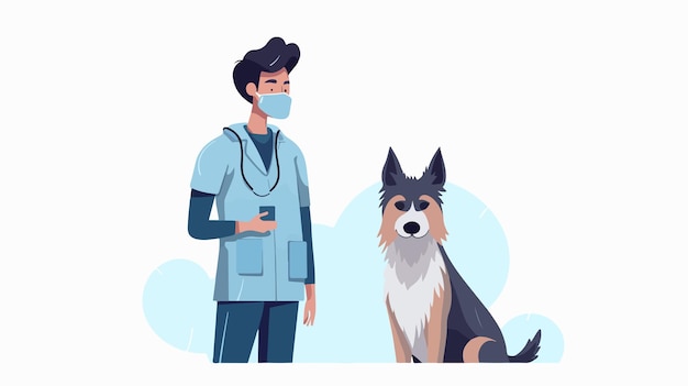 Professional Veterinarian with Dog in Uniform and Mask