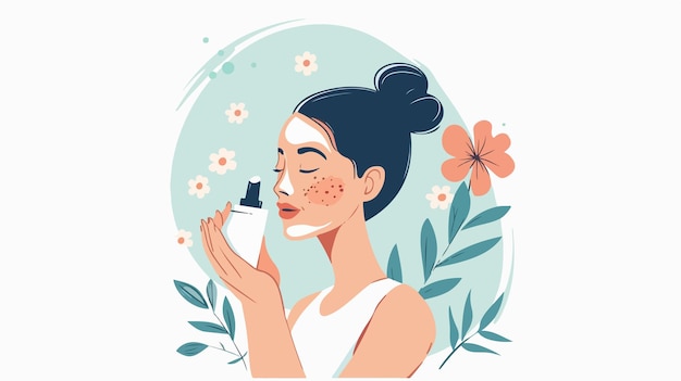 Vector professional woman applying moisturizing cream on face skin