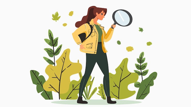 Professional woman exploring with a magnifier tool in mixed media