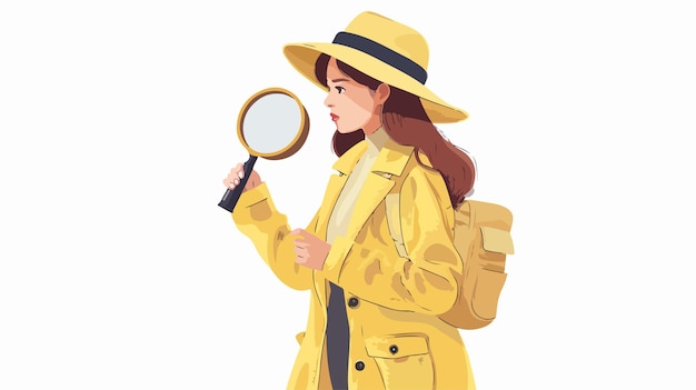 Professional woman exploring with a magnifier tool in mixed media