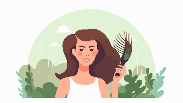 Vector professional woman holding comb illustrating hair loss treatment concept