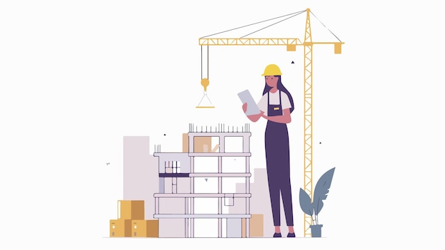 Vector professional woman presenting construction model in mixed media