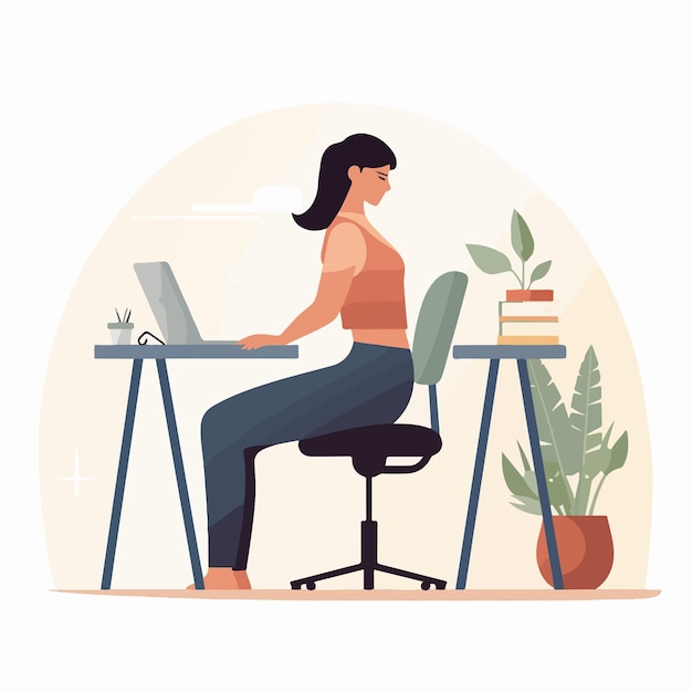 Professional Woman Working at Desk with Hunched Back Posture