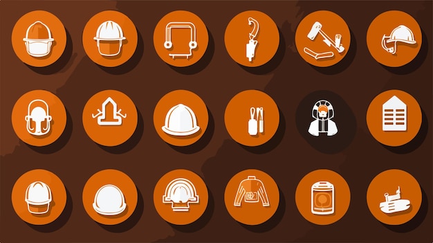 Professional Work Safety and Helmet Icon Set for Industrial Use