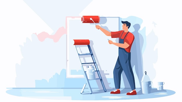 Vector professional young male painter painting walls in uniform