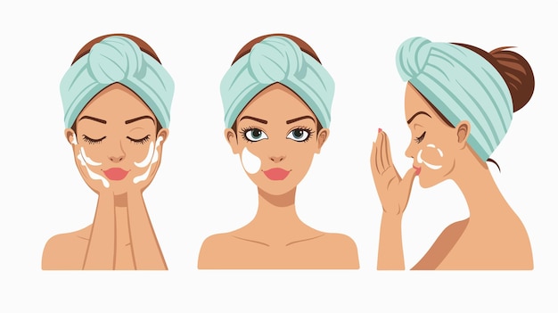 Vector professional young woman cleansing her face vector illustration