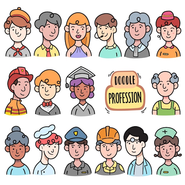 Professions colorful vector graphics elements and doodle illustrations