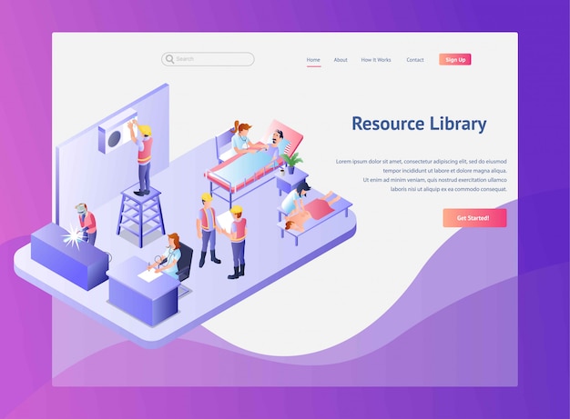 Professions Including Nurse, Masseur, Technician, Contractor, Welder, Administrator in one Place, Isometric landing page