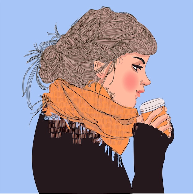 Profile of young woman with coffee cup