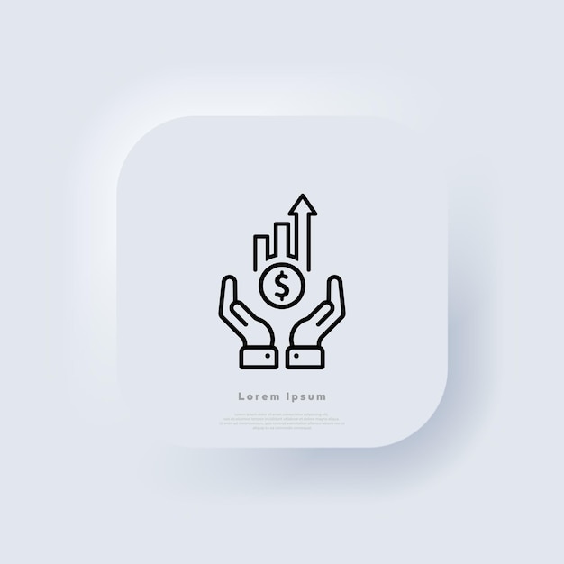 Profit analysis icon outline. Earning growth. Financial growth icon. Chart bar finance and hand. Neumorphic UI UX white user interface web button. Neumorphism. Vector EPS 10.