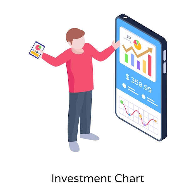 Profit graph isometric illustration in editable style