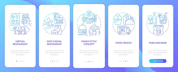 Profitable restaurant business blue gradient onboarding mobile app screen