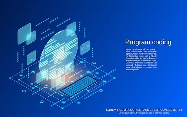 Program coding flat isometric vector concept illustration